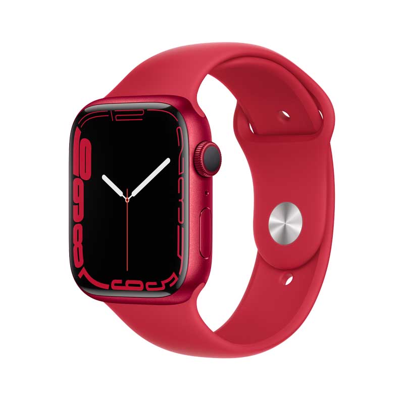 ساعت هوشمند اپل سری 7 مدل 45 میلی متری با بدنه ی آلومینیومی قرمز و بند قرمز